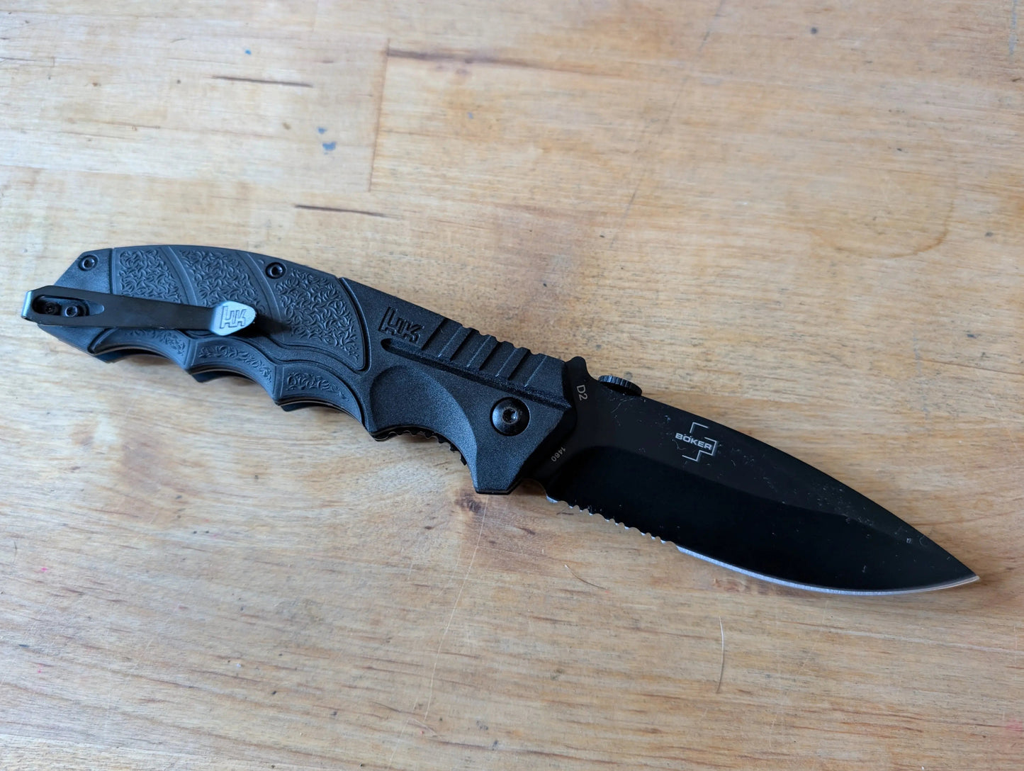 Heckler & Koch SFP Tactical Folder Black 01HK501, couteau de poche D2 MUGEN KNIVES
