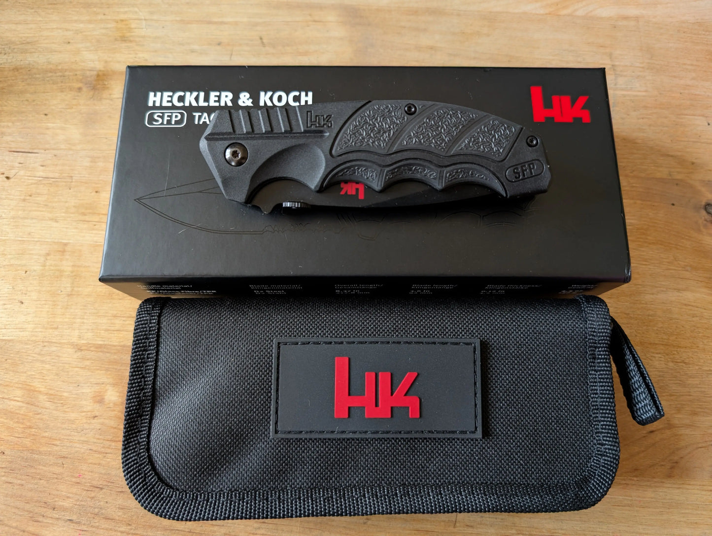 Heckler & Koch SFP Tactical Folder Black 01HK501, couteau de poche D2 MUGEN KNIVES