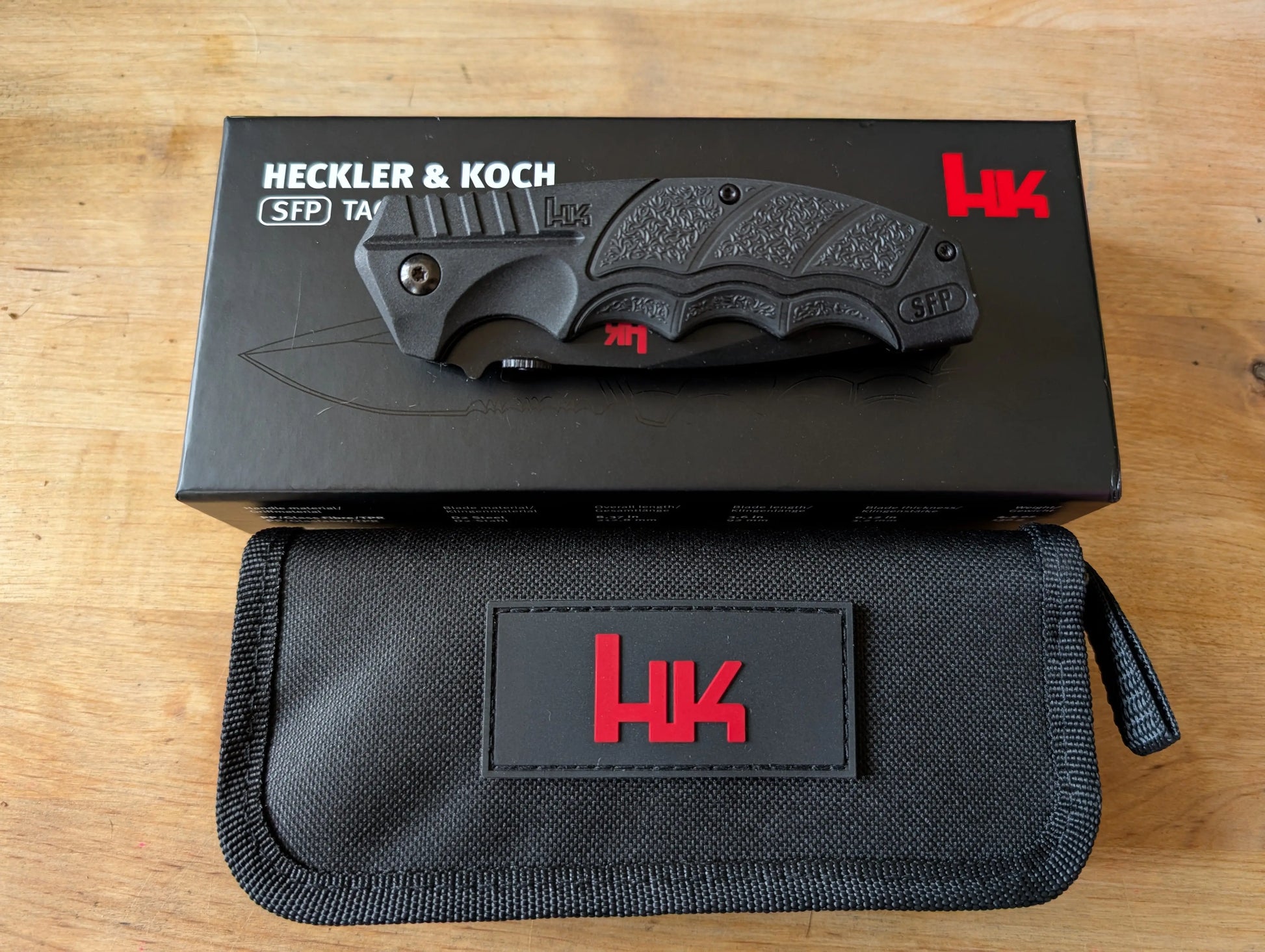 Heckler & Koch SFP Tactical Folder Black 01HK501, couteau de poche D2 MUGEN KNIVES
